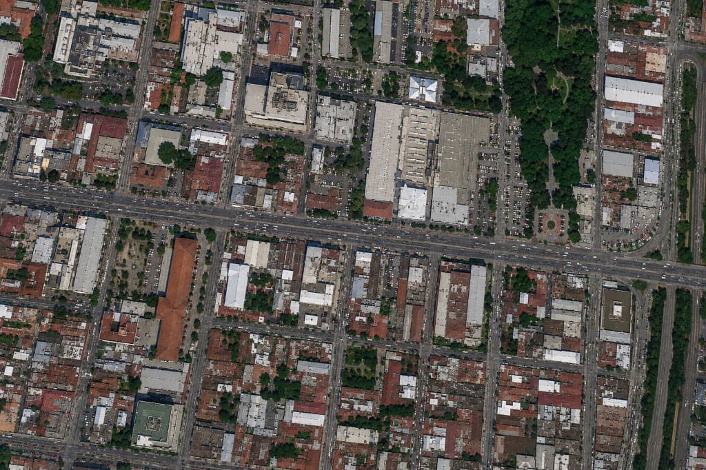 Mapa satelital del corredor 1ª Calle · Blvd Morazán